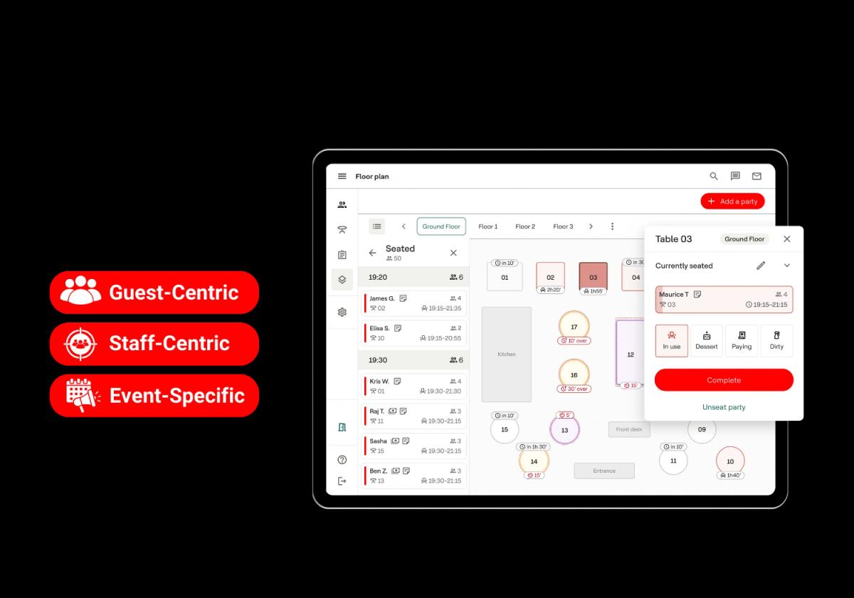 Table reservation interface on tablet with Hamster POS