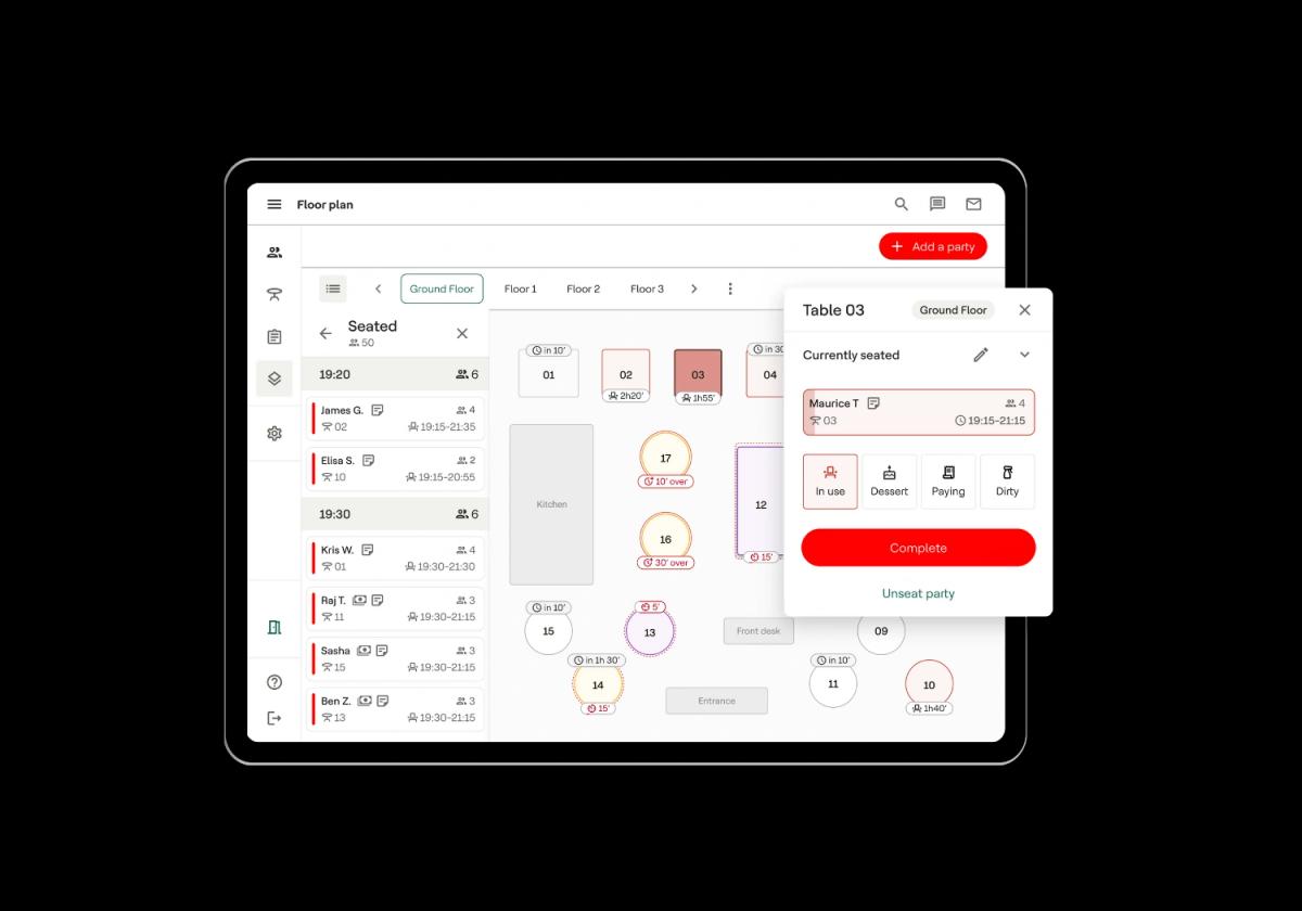 Main restaurant reservation interface on tablet with Hamster POS