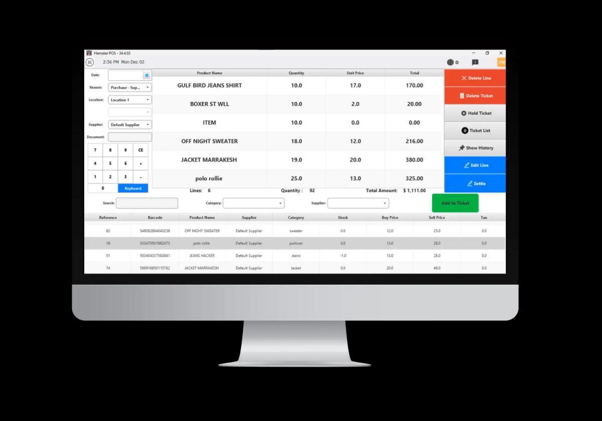 Hamster POS sales ticket interface on desktop